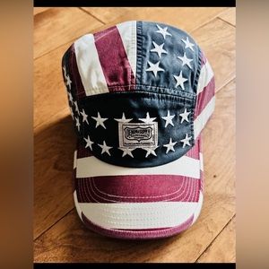 Denim and supply stars and stripe hat and USA flag scarf